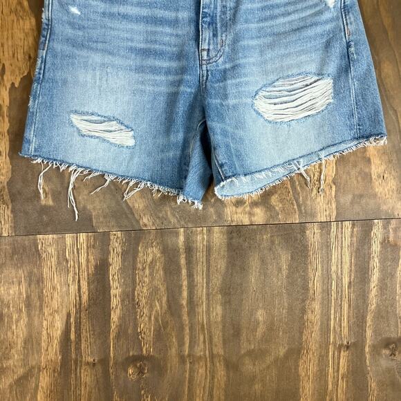 Madewell Womens Shorts Blue Denim Relaxed Mid Length Distressed 100% Cotton 25 - Picture 3 of 12